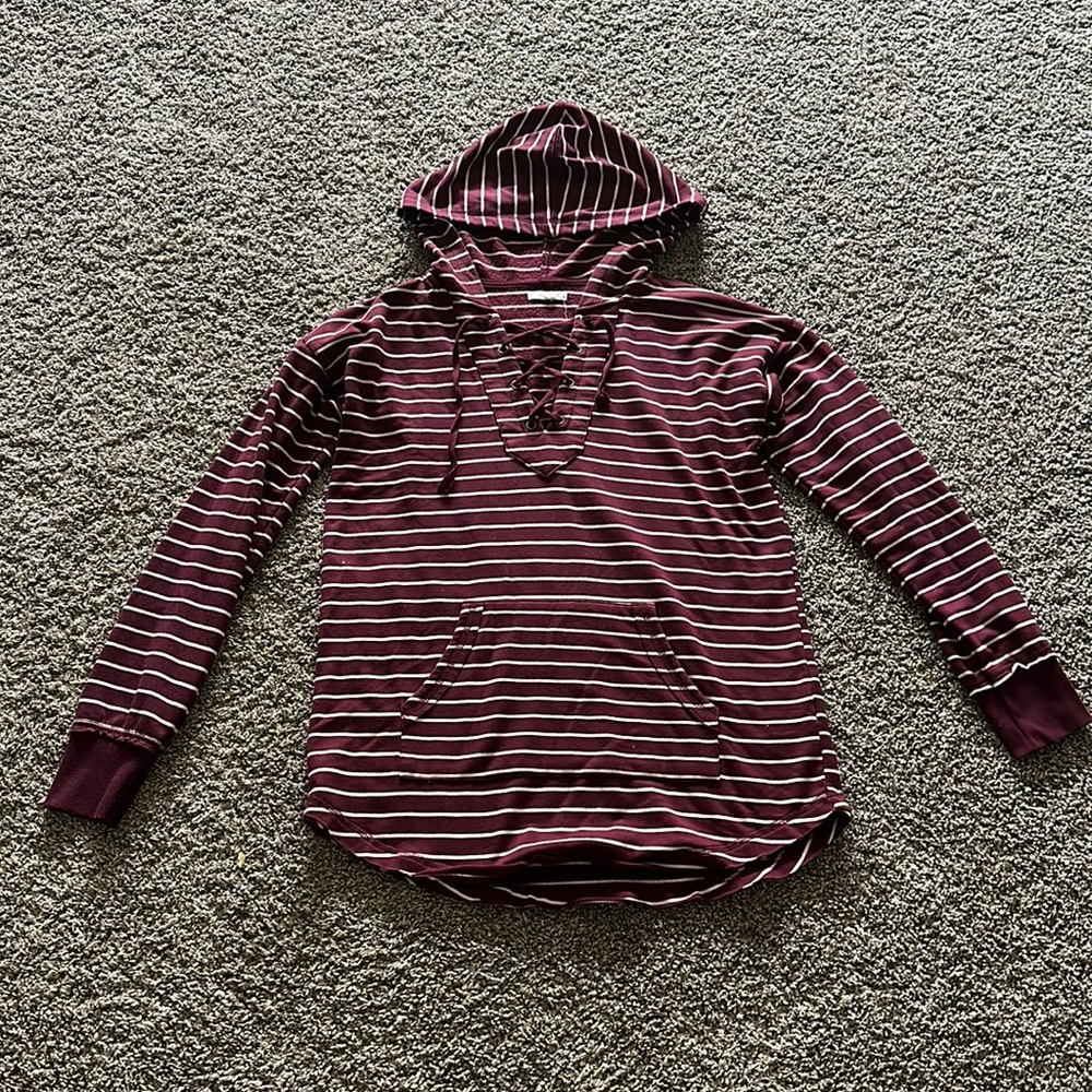 Maurice’s Burgundy Striped Hoodie Size Small